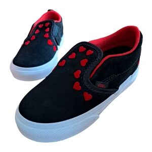 Vans Girls Slip On V Hearts Black Red Various Kid Sizes New With Box
